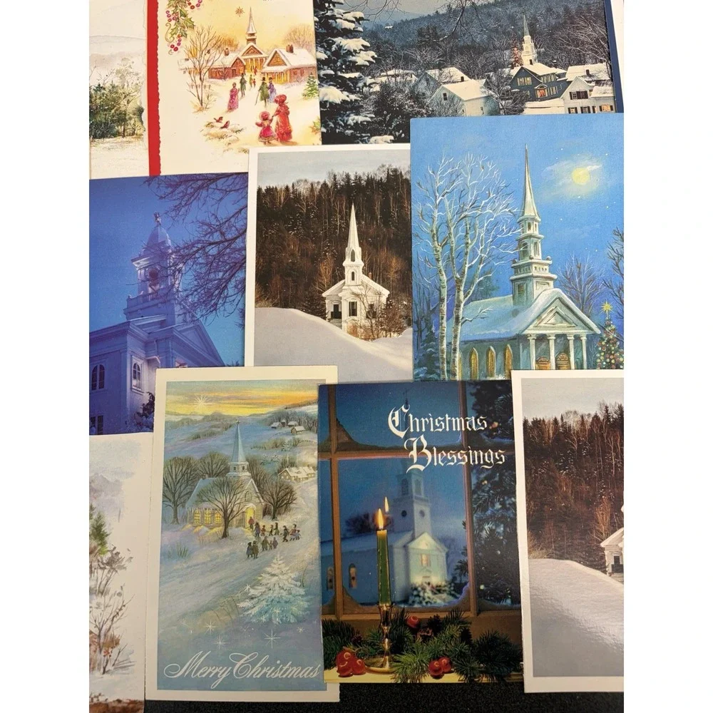 Vintage Christmas Cards Fronts ONLY Churches Cathedrals Scrapbooking Crafts 50+